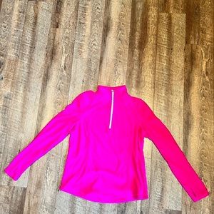 Tek Gear kids Pullover L Long Sleeve Quarter Zip Pink Textured Grid Pattern
